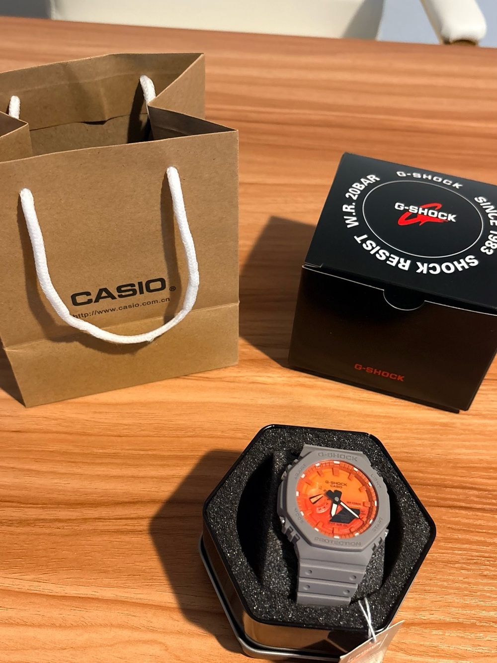 G-Shock Men's Gray Resin Watch with Orange Dial